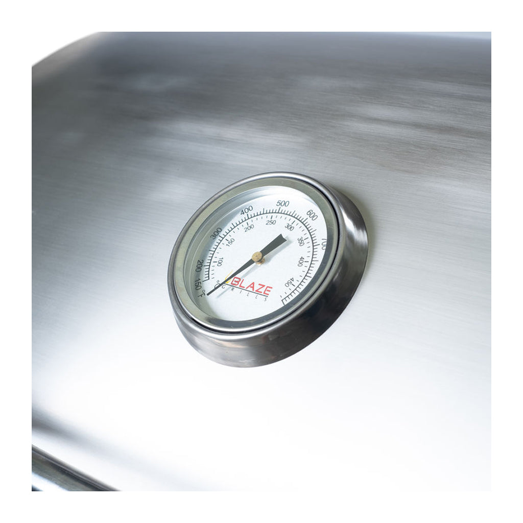 Hood thermometer, Blaze portable, 21-inch, two burner electric grill. Model is BLZ-ELEC-21.