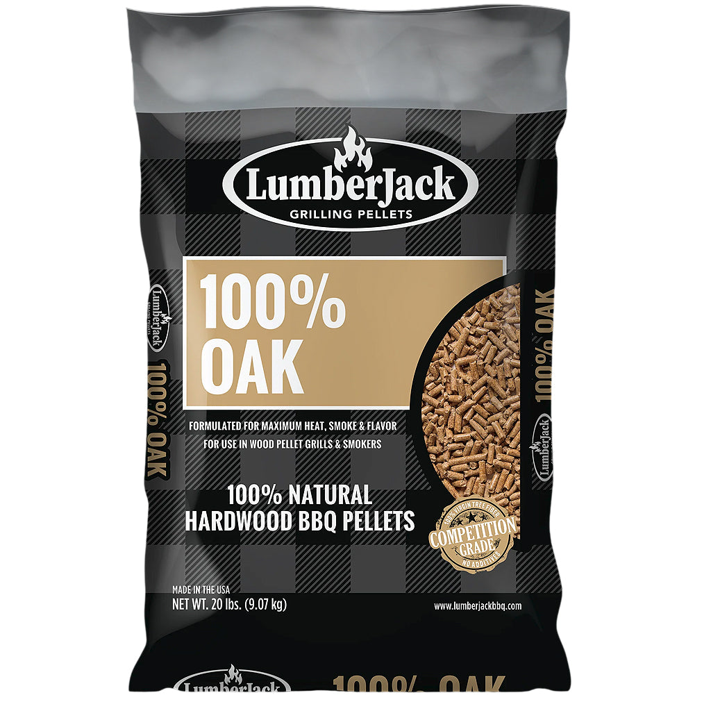 20 lb. bag of Lumber Jack Oak pellets. Lumber Jack Oak is 100% red oak. Available at Texas BBQ Grills, Denton TX.