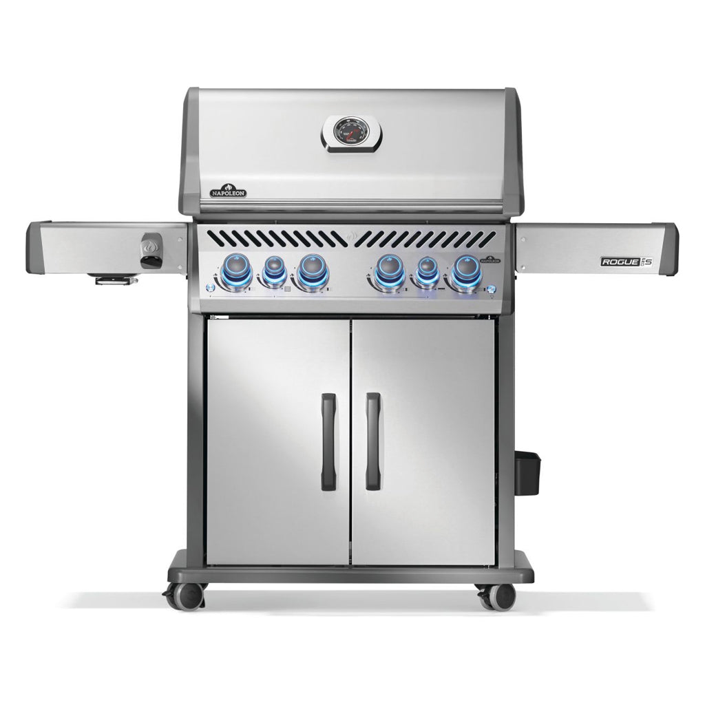 Napoleon Rogue PRO-S 525 gas grill with stainless steel exterior, front view