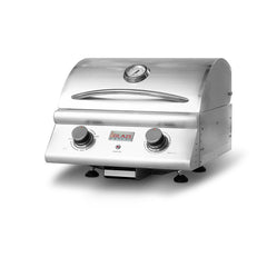 Front view, Blaze portable, 21-inch, two burner electric grill. Model is BLZ-ELEC-21.