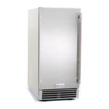 Front angle view, Blaze 15" outdoor ice maker. Model is BLZ-ICEMKR-50GR.