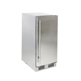 Front angle view of Blaze narrow 15" outdoor refrigerator. Model is BLZ-SSRF-15.