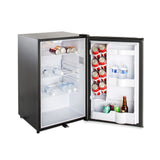 Angled front view of the Blaze 20" compact refrigerator with door open and partially filled. Model is BLZ-SSRF126.