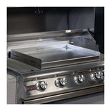 Front angle view, Blaze 24-inch griddle plate in a blaze gas grill. Model is BLZ-24-SSGP.