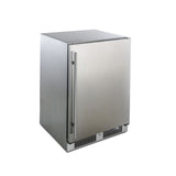 Front angle view, Blaze 24", 5.5 cu. ft. outdoor rated refrigerator. Model is BLZ-SSRF-5.5.