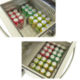 Top view, Blaze double door refrigerator with both drawers open and filled with soda cans.. Model is BLZ-SSRF-DBDR5.1.