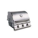 Front view, Blaze Prelude LBM gas grill with 3 burners and 25-inch width. Model is BLZ-3LBM, LP or NG.