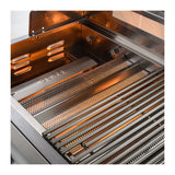 Inside look at cooking grates, flame tamers and gas burners on a Blaze LTE2 32-inch, 4 burner gas grill. Model BLZ-4LTE2.