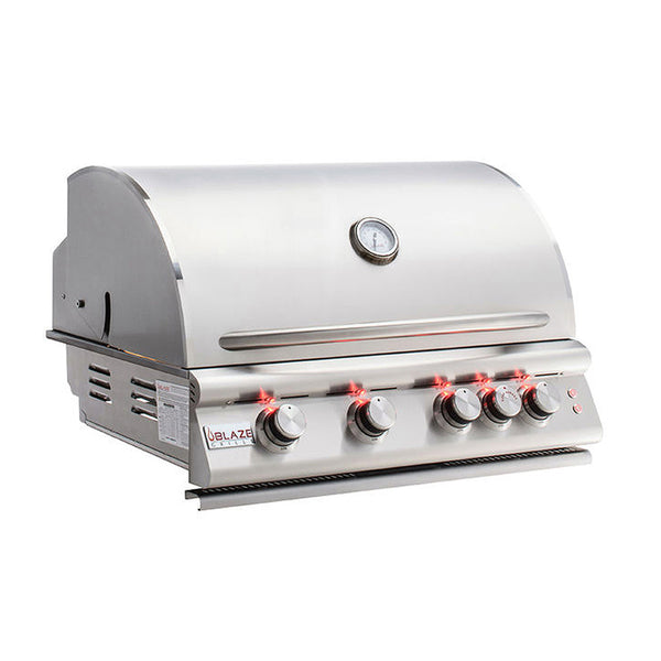 Front view, Blaze marine grade, 32-inch, 4 burner gas grill. Model is BLZ-4LTE2MG, LP or NG.