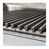 Close up view of the heavy duty Stainless cookg grates in a Blaze 3 burner, 34-inch PRO LUX gas grill. Model is BLZ-3PRO.