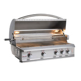 Front view with grill hood open, Blaze Pro Lux, 4 burner, 44-inch gas grill. Model is BLZ-4PRO.