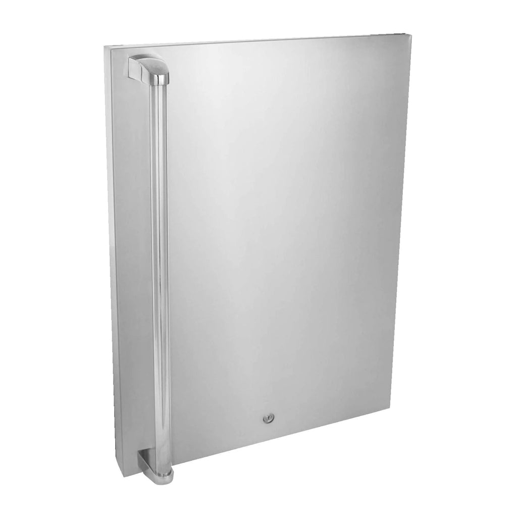 Front view, right hinge Stainless door upgrade for blaze SSRF126 refrigerator. Model is BLZ-SSFP-126.