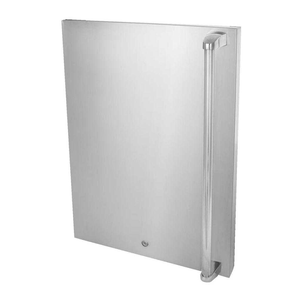 Front view, left hinge Stainless door upgrade for blaze SSRF126 refrigerator. Model is BLZ-SSFP-126LH