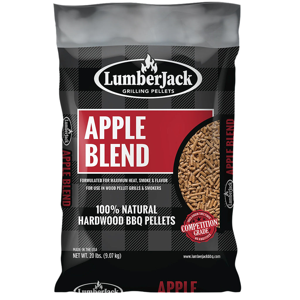 20 lb. bag of LumberJack Apple Blend pellets. LumberJack Apple Blend is 60% red oak & 40% apple. Available at Texas BBQ Grills, Denton TX.