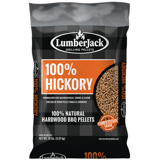 20 lb. bag of LumberJack Hickory pellets. LumberJack Hickory is 100% hickory. Stocking item at Texas BBQ Grills, Denton TX