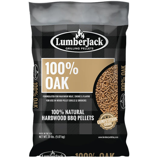 20 lb. bag of Lumber Jack Oak pellets. Lumber Jack Oak is 100% red oak. Available at Texas BBQ Grills, Denton TX.