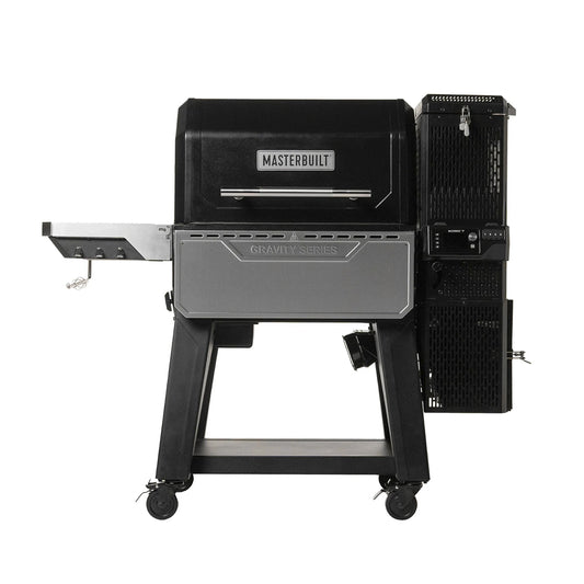 Masterbuilt Gravity Series XT Grill and Smoker with folding front shelf and left side digital controls.