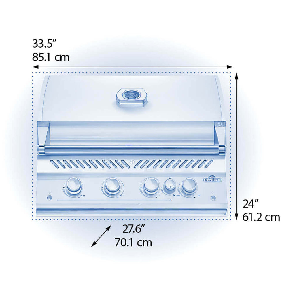 Dimensional built-in measurements for the Napoleon 500 Series 32 Built-In Gas Grill, available Texas BBQ Grills, Denton TX.