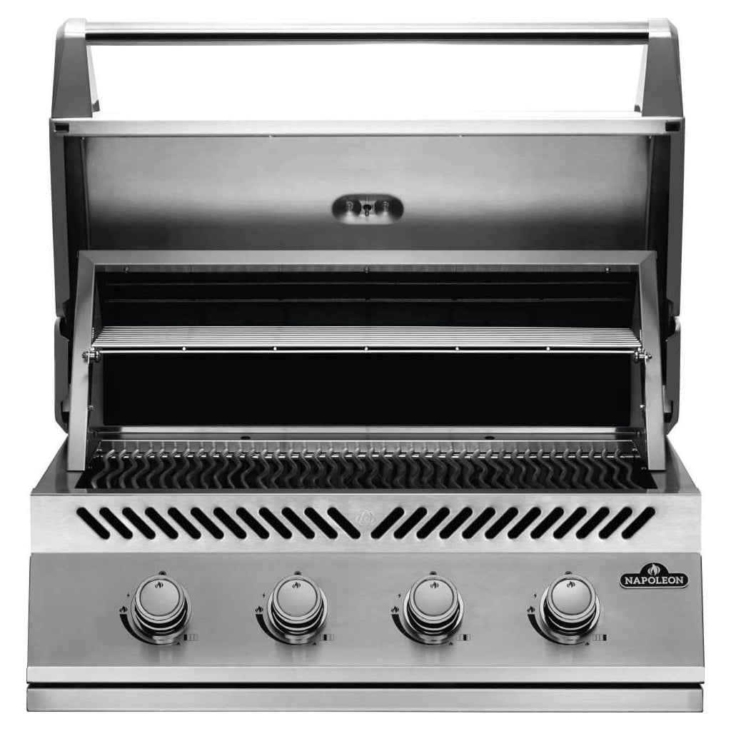 Front View with lid open, Napoleon 500 series 32 built-in gas grill. Available Texas BBQ Grills in Denton TX.