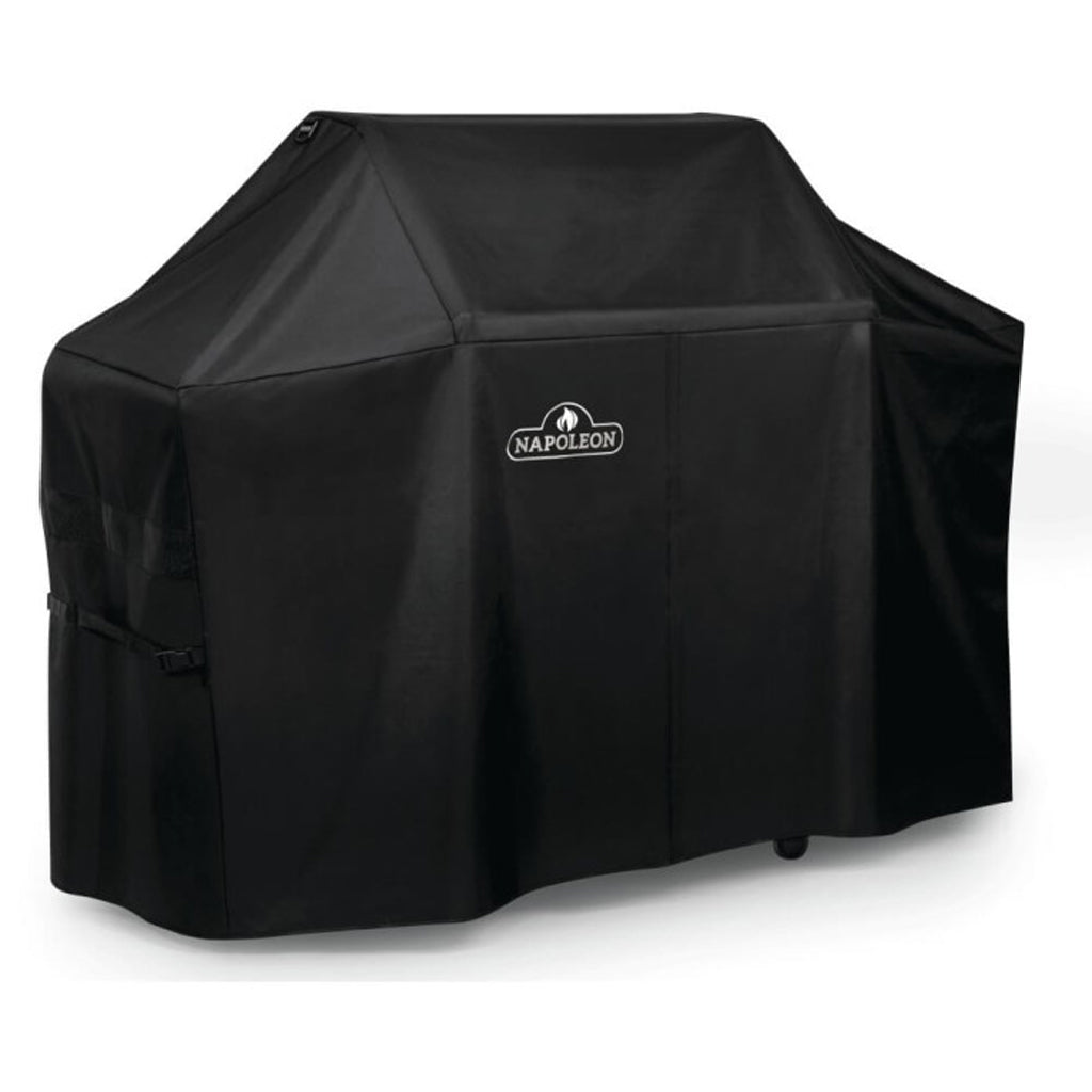 Angled view of the full length grill cover for the Napoleon Prestige 500 and Pro 500 gas grills.