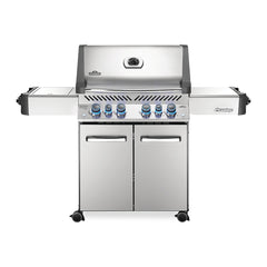 Front view of the Napoleon Prestige 500 Stainless body gas grill. 