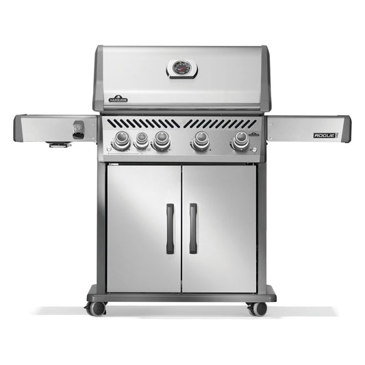 Napoleon Rogue PRO 525 gas grill with stainless steel exterior, front view.